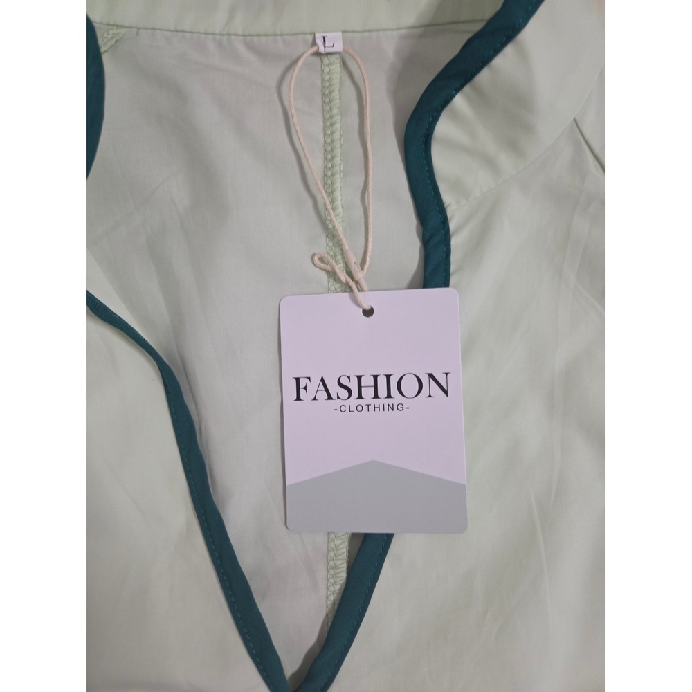Fashion Mint Green Cotton Shell beach cover up mini Dress Bell Sleeve Womens L - Picture 6 of 10